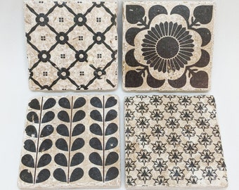 LUND Charming set of 4 vintage tiles / coasters / retro tiles