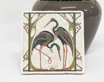 STORK COUPLE motif - tile / coaster / vintage tile