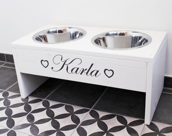 Charming feeding station for small and very large four-legged friends including desired print