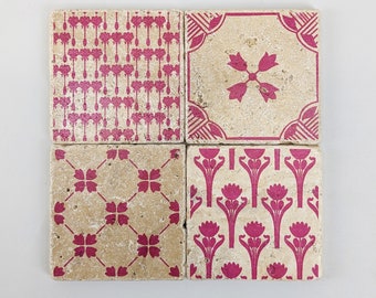 LAHOLM Pink set of 4 charming vintage tiles / coasters / retro tiles