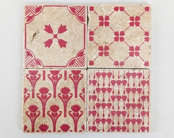 LAHOLM Raspberry Set of 4 enchanting vintage tiles / coasters / retro tiles