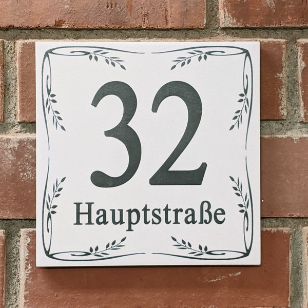 VINTAGE FLIESE 20x20cm große Hausnummer+Straßenname oder individueller Aufdruck