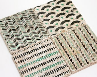QUEPOS set of 4 magical vintage tiles / coasters / retro tiles