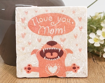 LOVE YOU MOM vintage tile/coaster/decoration for dog moms