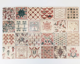 LUSANN set of 24 beautiful vintage tiles / coasters / retro tiles ANTIQUE STYLE HOME DECORATION
