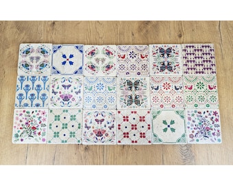 LESSEBO set of 18 beautiful vintage tiles / coasters / retro tiles