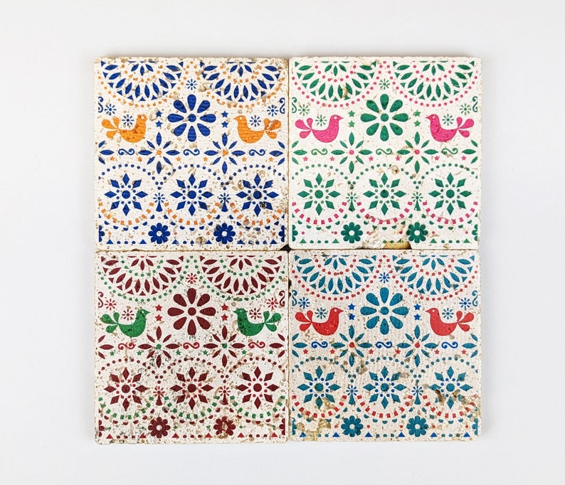 CANCUN Charming set of 4 vintage tiles / coasters / retro tiles image 4