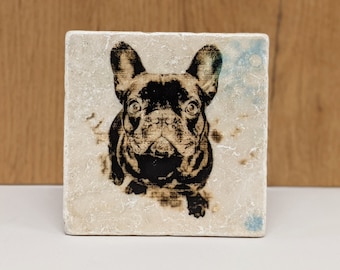 French BULLDOG Motif Dog - Tile / Coaster / Vintage Tile