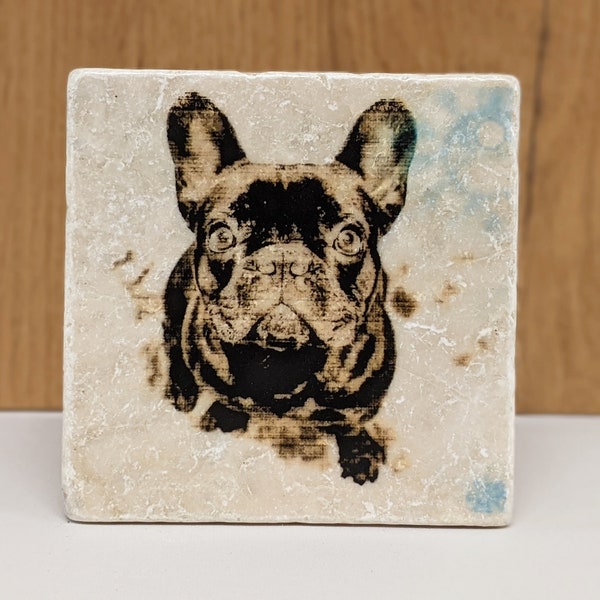 French BULLDOG Motif Dog - Tile / Coaster / Vintage Tile