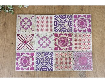 LORA set of 12 unique vintage tiles / coasters / retro tiles