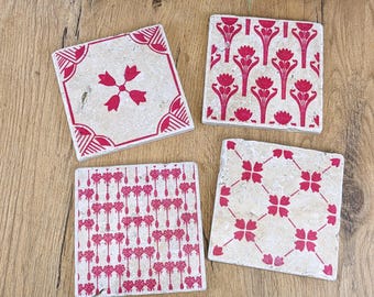 LAHOLM Raspberry Set of 4 charming vintage tiles / coasters / retro tiles