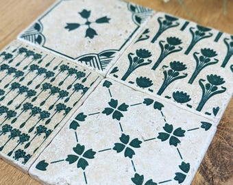 LAHOLM Green Set of 4 charming vintage tiles / coasters / retro tiles