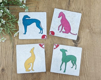 GALGO motifs Charming set of 4 vintage tiles / coasters / retro tiles greyhounds