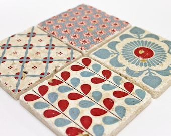 MALMÖ conjunto de 4 azulejos vintage escandinavos / posavasos / azulejos retro