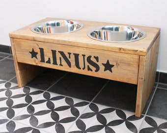 Charming feeding station for small and very large four-legged friends including desired print