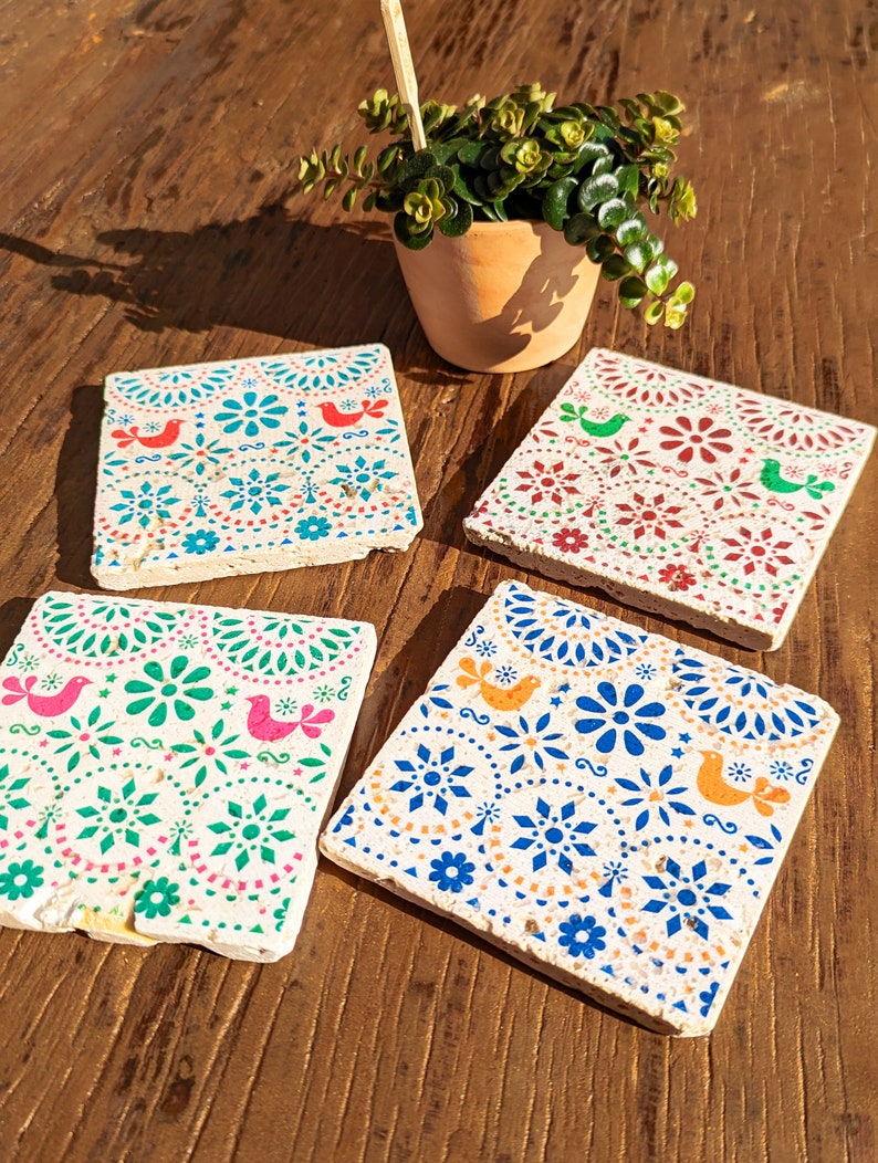 CANCUN Charming set of 4 vintage tiles / coasters / retro tiles 4er Set Cancun