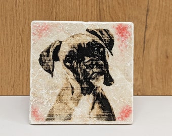 BOXER motif dog - tile / coaster / vintage tile