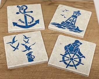 KÜSTENLIEBE set of 4 vintage tiles / coasters / retro tiles Hanseatic city