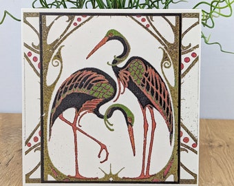 STORK PAIR Large vintage tile/retro tile/coaster 20 x 20 cm