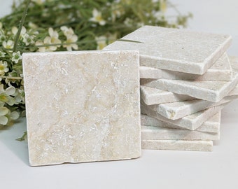 5 of 10 blanco vintage tegels & onderzetters / natuursteen tegels 10 x 10 cm