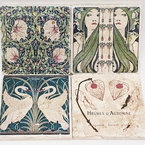 ART DECO Enchanting set of 4 vintage tiles / coasters / retro tiles