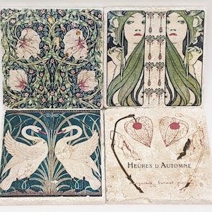 ART DECO Charming set of 4 vintage tiles / coasters / retro tiles