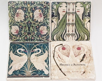 ART DECO Enchanting set of 4 vintage tiles / coasters / retro tiles