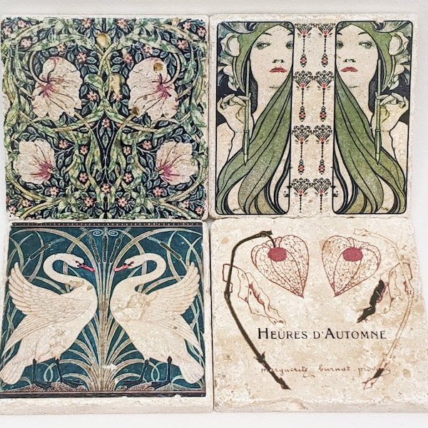 ART DECO Charming set of 4 vintage tiles / coasters / retro tiles