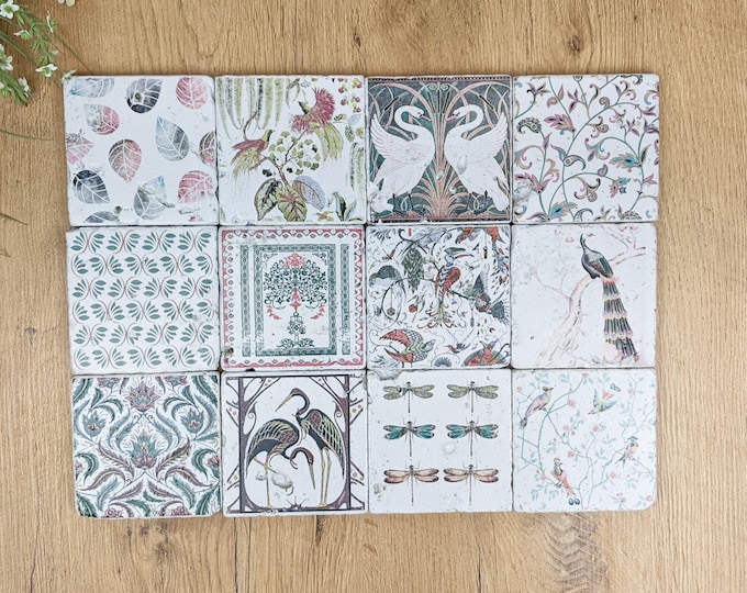 Featured listing image: LA ROCHELLE set of 12 beautiful vintage tiles / coasters / retro tiles