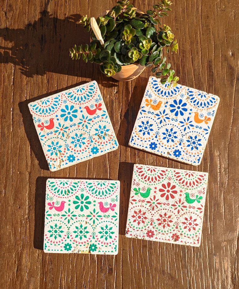 CANCUN Charming set of 4 vintage tiles / coasters / retro tiles image 3