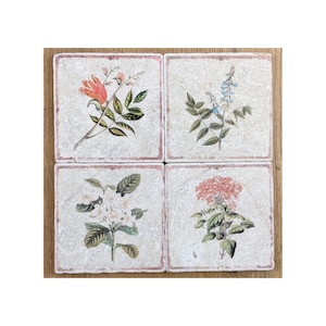 LOURDES Charming set of 4 vintage tiles / coasters / retro tiles