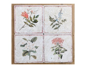 LOURDES Charming set of 4 vintage tiles / coasters / retro tiles