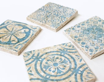 PORTO Enchanting set of 4 vintage tiles / coasters / retro tiles