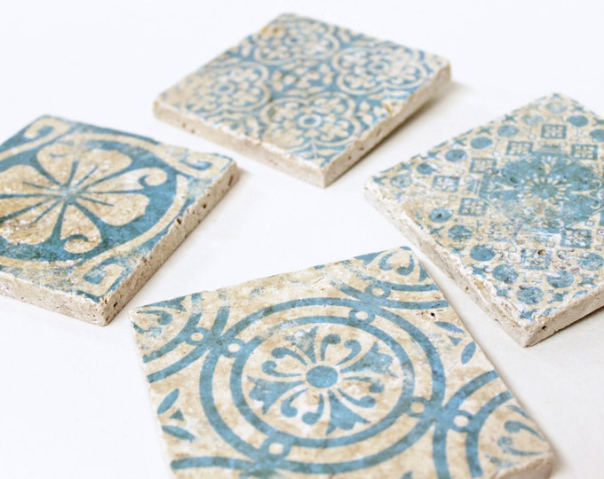 Featured listing image: PORTO Enchanting 4-piece set of vintage tiles / coasters / retro tiles
