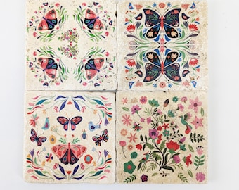 Ystad set of 4 magical vintage tiles / coasters / retro tiles