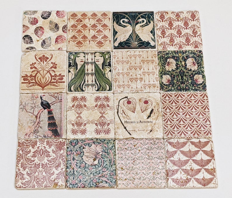 ORLEANS set of 16 or 32 beautiful vintage tiles / coasters / retro tiles Set aus 16 Stück