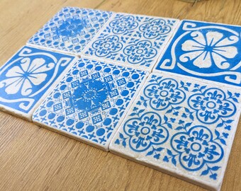 PONTA Charming set of 6 vintage tiles/ coasters/ retro tiles antique marble