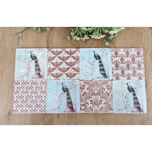 SETE set of 8 beautiful vintage tiles/coasters/retro tiles antique look
