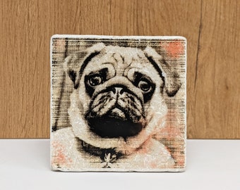 MOPS Motiv Hund - Fliese / Untersetzer / Vintage Kachel