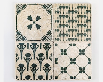 LAHOLM Green Set of 4 charming vintage tiles / coasters / retro tiles