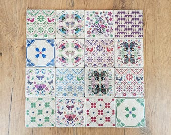 LOMMA set of 16 beautiful vintage tiles / coasters / retro tiles