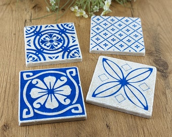 LINDOS Charming set of 4 vintage tiles/coasters/retro tiles