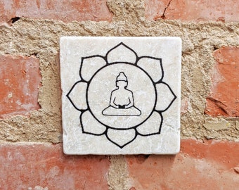 BUDDHA Sun Yoga Meditation Vintage Tile Retro Tile Coaster