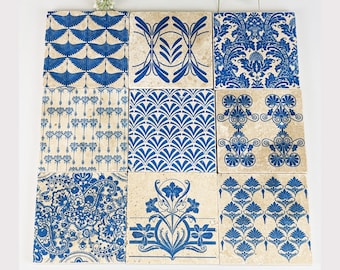 Juego ARTA de 9 hermosos azulejos / posavasos / azulejos retro vintage