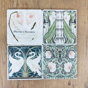 ART NOUVEAU Charming set of 4 vintage tiles / coasters / retro tiles