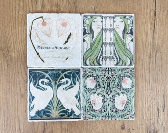 ART NOUVEAU Charming set of 4 vintage tiles / coasters / retro tiles