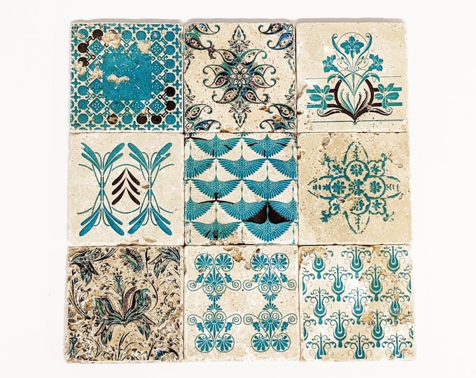 Featured listing image: GRIJO Set of 9 or 18 beautiful vintage tiles / coasters / retro tiles