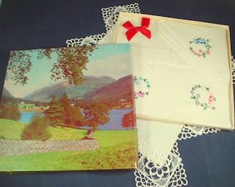 Vintage Ladies Handkerchiefs White Cotton x3 Unused Boxed 1960s