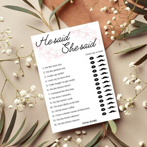 Bridal Shower Game He Said She Said