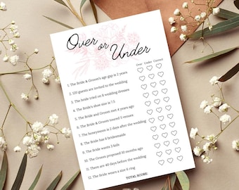 Bridal Shower Game: Over or Under Printable (Digital Download)